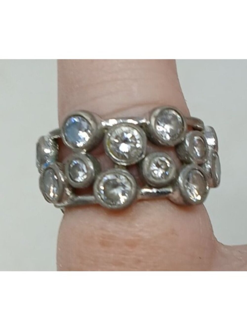 Sterling Silver Floating Bubbles Size 5 CZ Ring Clear & Blue Stones Open FAS RB5